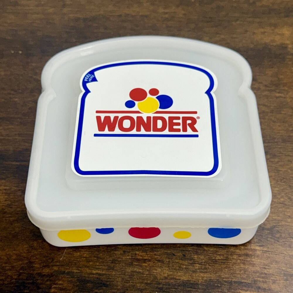 Vintage Wonder Bread Plastic Sandwich Keeper Container Red Yellow Blue Logo